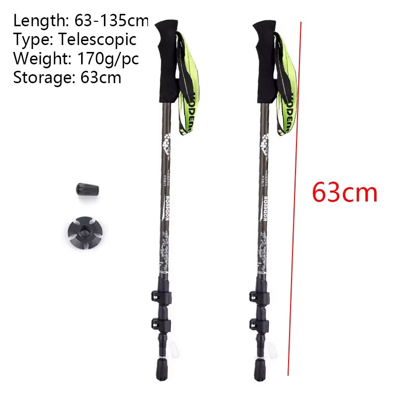 Carbon Hiking Poles 3 Sections 63-135Cm EVA Straight Grip Handle