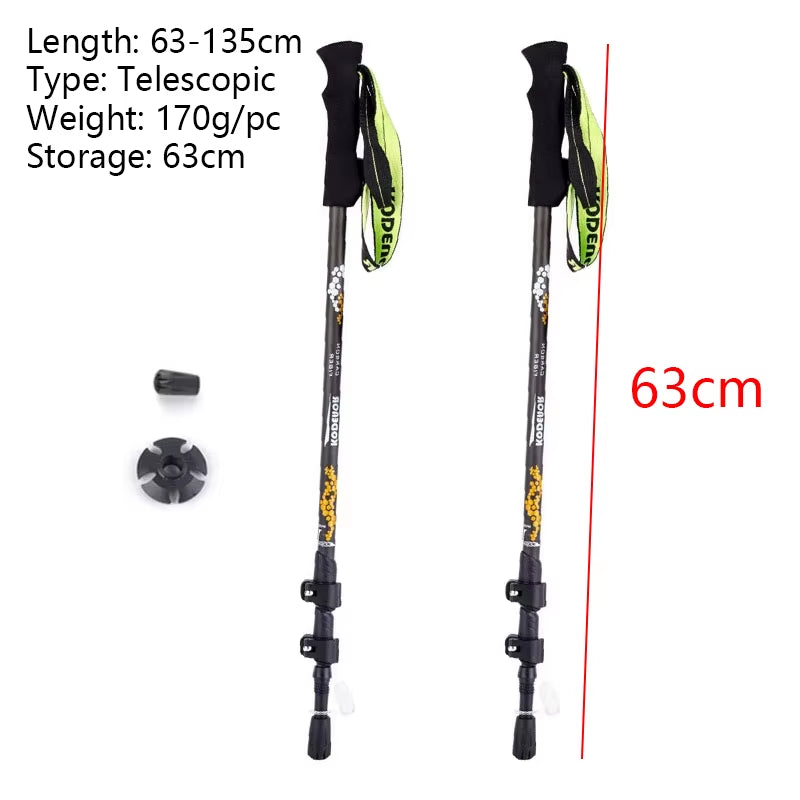 Carbon Hiking Poles 3 Sections 63-135Cm EVA Straight Grip Handle