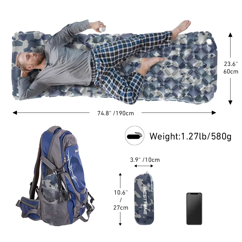 Ultralight Compact Inflating Sleeping Mattress with Pillow