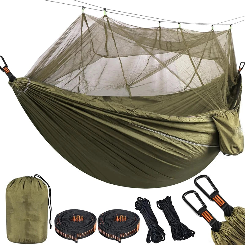 Lightweight Camping Hammock with Mosquito Net Comfortable for Outdoor Durable Breathable 210T Parachute Nylon Material Hammocks