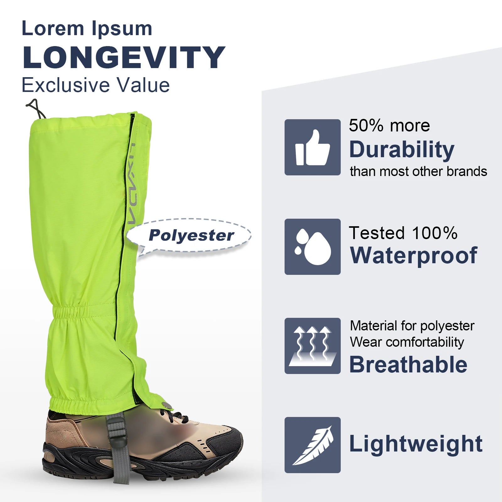 Waterproof Unisex Gaiters Zippered Closure One Size