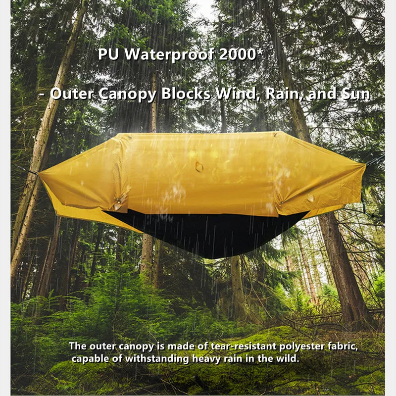 All-In-One Tunnel Mosquito Net + Hammock + Waterproof Rainfly - Tree Tent for Solo Waterproof & Bug-Proof Hiking Camping