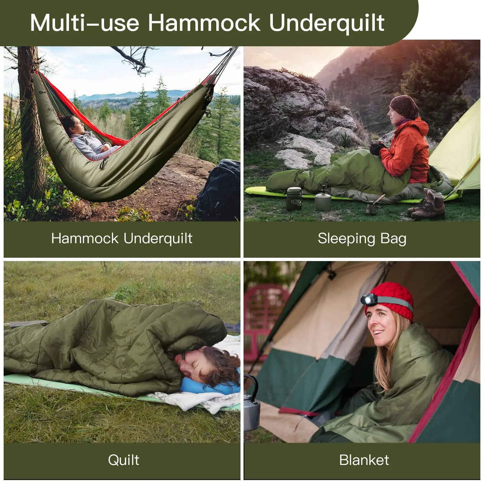 Night Cat Hammock Underquilts Sleeping Bag Single Insulated under Blanket 4 Seasons Lightweight Soft Warm 5-20℃ 8X3.6Ft