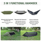 All-In-One Tunnel Mosquito Net + Hammock + Waterproof Rainfly - Tree Tent for Solo Waterproof & Bug-Proof Hiking Camping