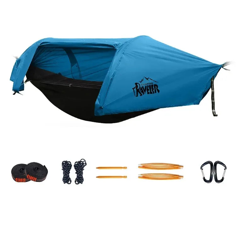 All-In-One Tunnel Hammock + Mosquito Net + Waterproof Rainfly