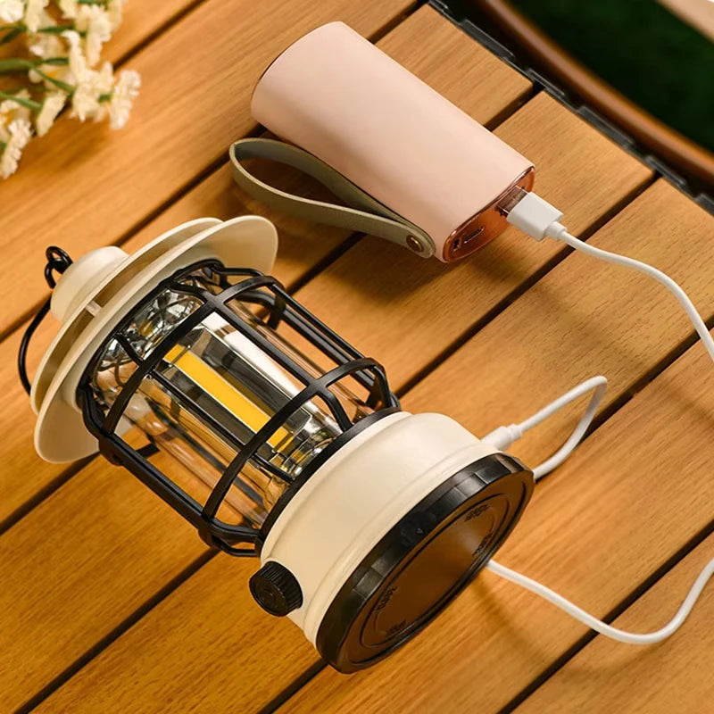 Rechargeable Camping Lantern Vintage Pendant Light Tent Lights Stepless Dimming Portable Waterproof for Adventure Picnic Home