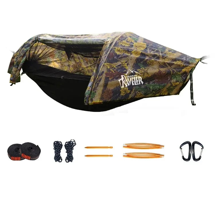 All-In-One Tunnel Mosquito Net + Hammock + Waterproof Rainfly - Tree Tent for Solo Waterproof & Bug-Proof Hiking Camping