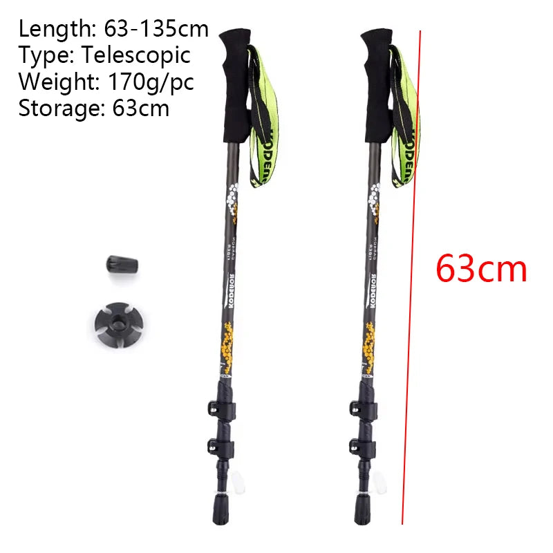 Carbon Hiking Poles 3 Sections 63-135Cm EVA Straight Grip Handle