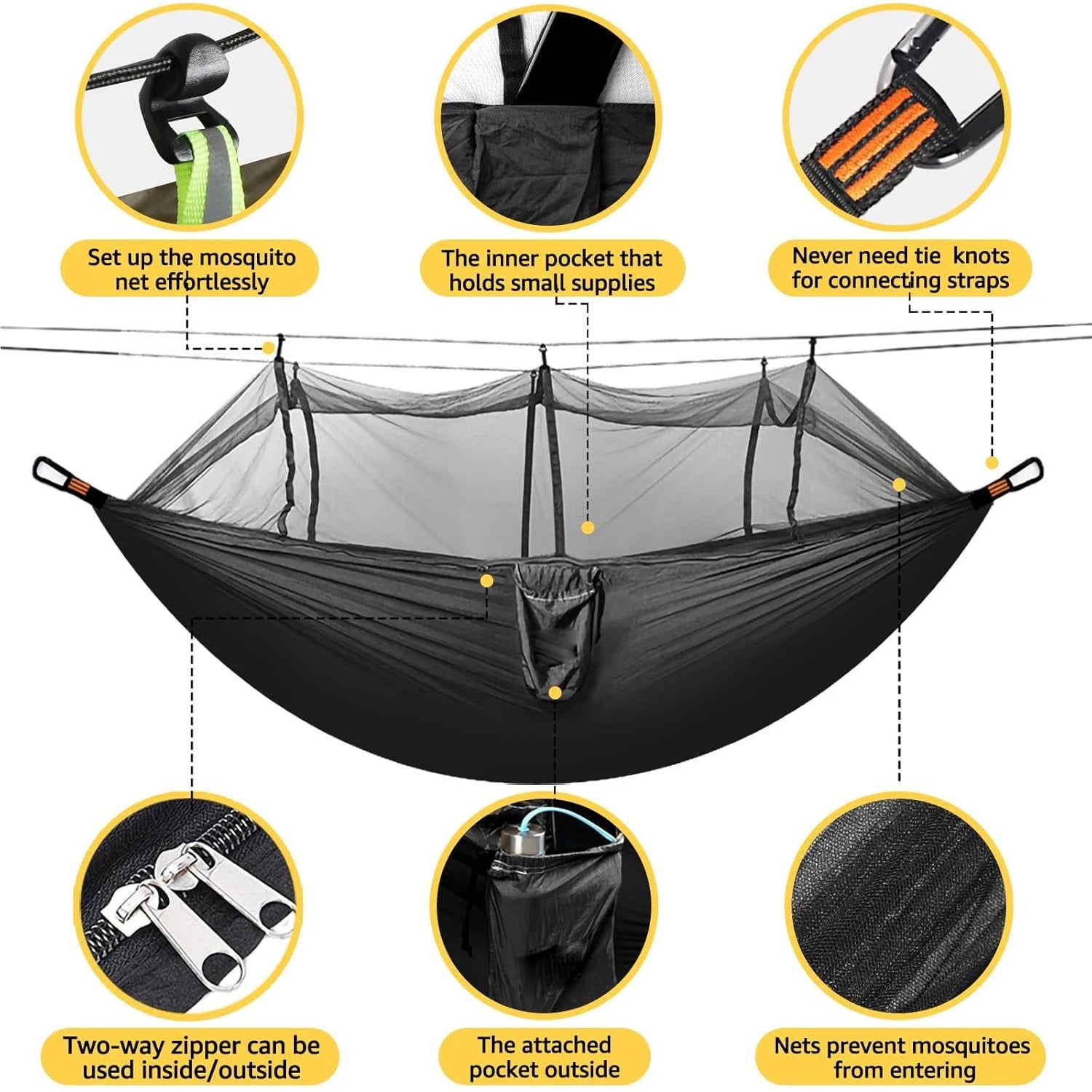 Lightweight Camping Hammock with Mosquito Net Comfortable for Outdoor Durable Breathable 210T Parachute Nylon Material Hammocks