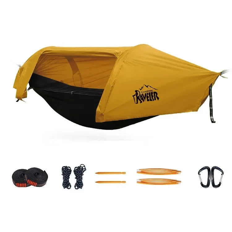 All-In-One Tunnel Mosquito Net + Hammock + Waterproof Rainfly - Tree Tent for Solo Waterproof & Bug-Proof Hiking Camping