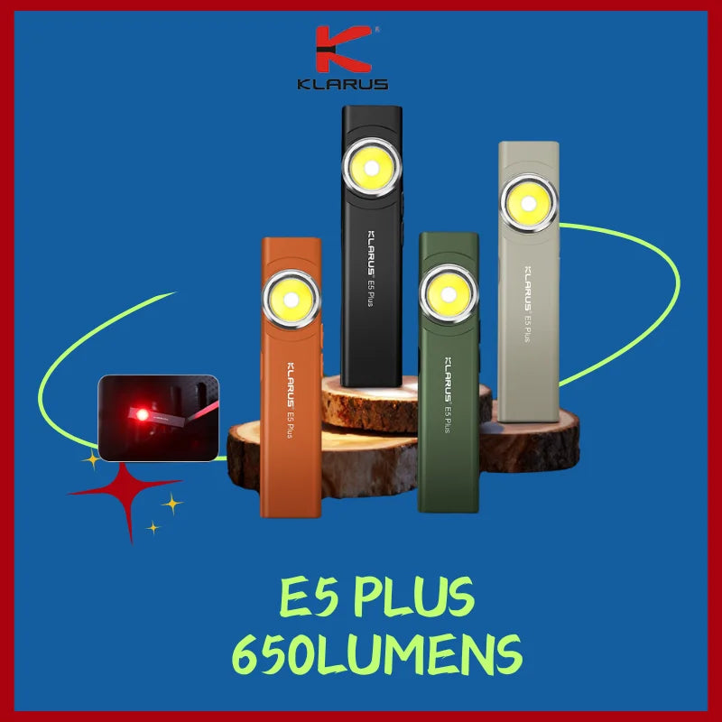 E5-PLUS Klarus TYPE-C Rechargeable Ultra Slim Triple Lights Magnetic EDC Flashlight Bulit-In 500Mah Battery