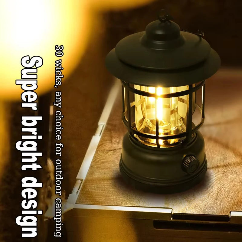 Rechargeable Camping Lantern Vintage Pendant Light Tent Lights Stepless Dimming Portable Waterproof for Adventure Picnic Home