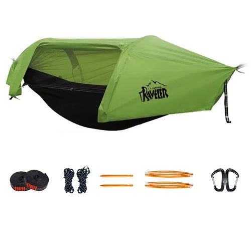 All-In-One Tunnel Mosquito Net + Hammock + Waterproof Rainfly - Tree Tent for Solo Waterproof & Bug-Proof Hiking Camping