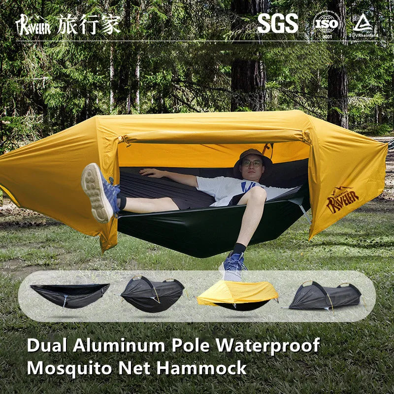 All-In-One Tunnel Hammock + Mosquito Net + Waterproof Rainfly