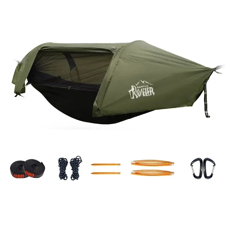 All-In-One Tunnel Mosquito Net + Hammock + Waterproof Rainfly - Tree Tent for Solo Waterproof & Bug-Proof Hiking Camping