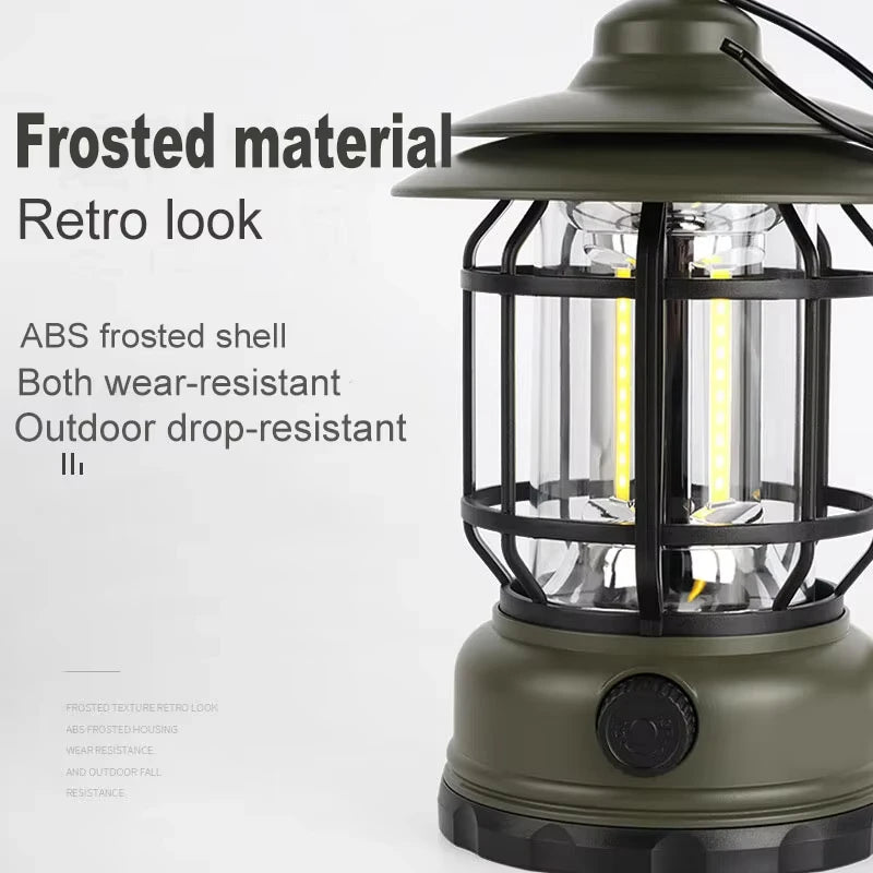 Rechargeable Camping Lantern Vintage Pendant Light Tent Lights Stepless Dimming Portable Waterproof for Adventure Picnic Home