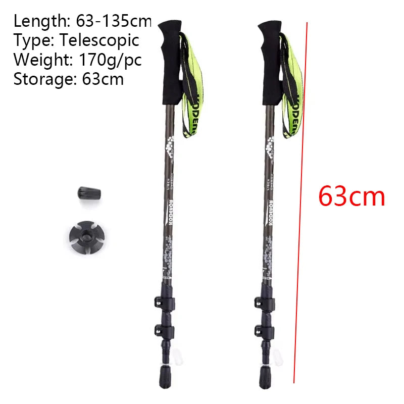 Carbon Hiking Poles 3 Sections 63-135Cm EVA Straight Grip Handle