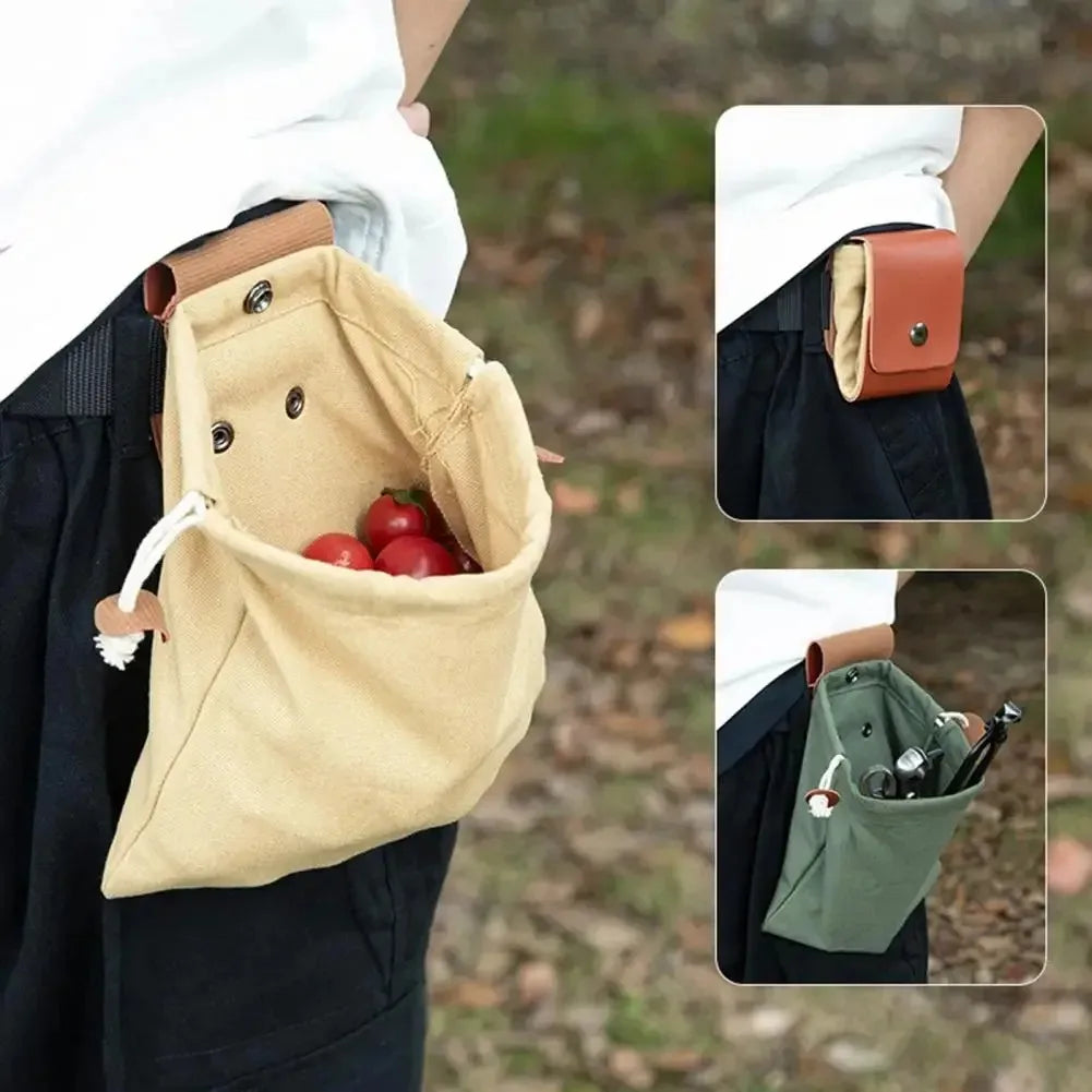 1Pc Outdoor Foraging Bag Travel Foraging Bag Waxed Canvas Foraging Pouch with Faux Leather Belt for Outdoor Activities