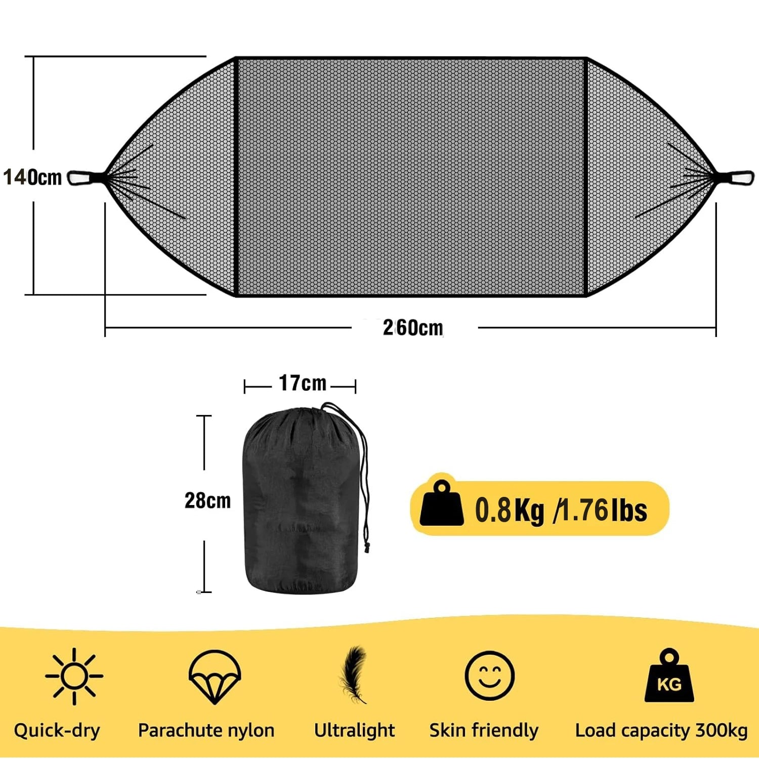 Lightweight Camping Hammock with Mosquito Net 210T Parachute Nylon