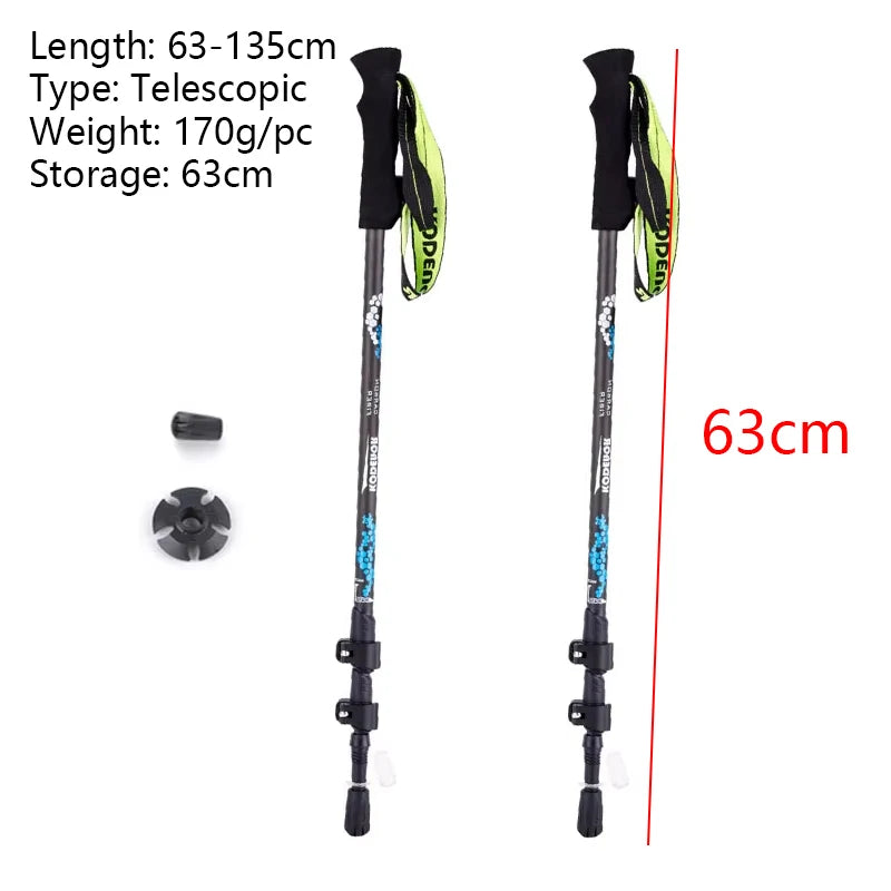 Carbon Hiking Poles 3 Sections 63-135Cm EVA Straight Grip Handle
