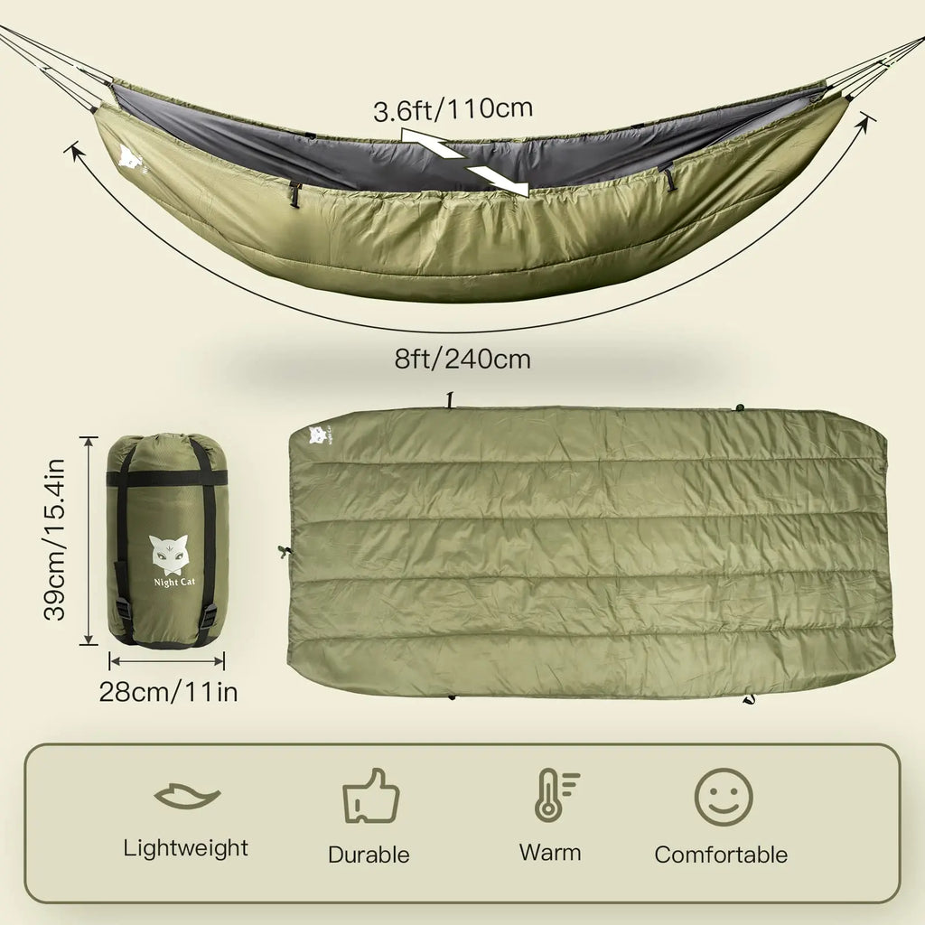 Night Cat Hammock Underquilts Sleeping Bag Single Insulated under Blanket 4 Seasons Lightweight Soft Warm 5-20℃ 8X3.6Ft