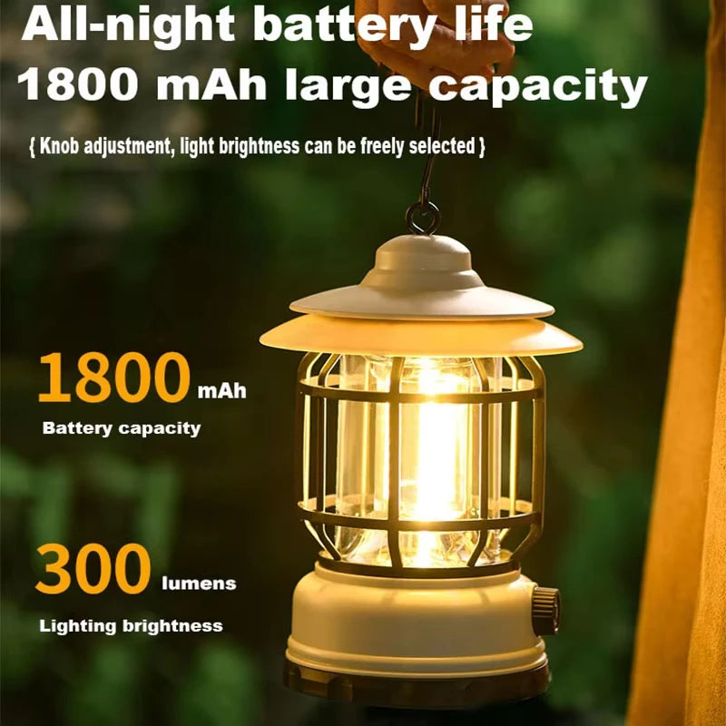Rechargeable Camping Lantern Vintage Pendant Light Tent Lights Stepless Dimming Portable Waterproof for Adventure Picnic Home