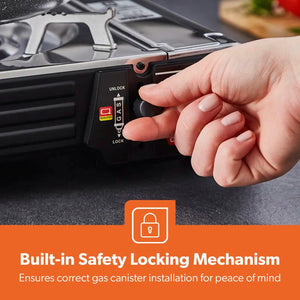 Portable Camping Gas Stove, Double Burner, Grill Plate, Automatic Ignition System