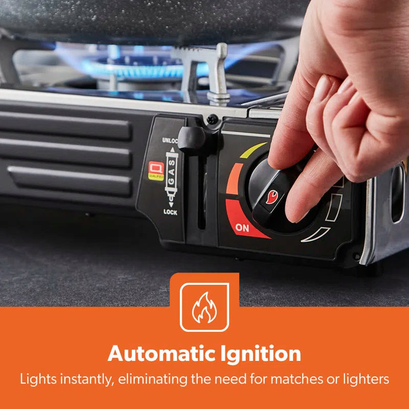 Portable Camping Gas Stove, Double Burner, Grill Plate, Automatic Ignition System