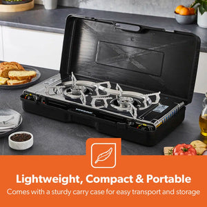 Portable Camping Gas Stove, Double Burner, Grill Plate, Automatic Ignition System