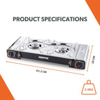 Portable Camping Gas Stove, Double Burner, Grill Plate, Automatic Ignition System