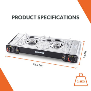 Portable Camping Gas Stove, Double Burner, Grill Plate, Automatic Ignition System