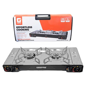 Portable Camping Gas Stove, Double Burner, Grill Plate, Automatic Ignition System