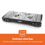 Portable Camping Gas Stove, Double Burner, Grill Plate, Automatic Ignition System