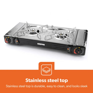 Portable Camping Gas Stove, Double Burner, Grill Plate, Automatic Ignition System