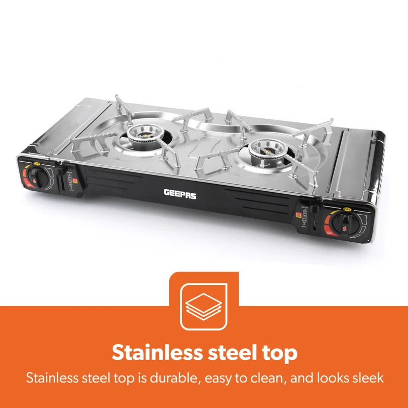 Portable Camping Gas Stove, Double Burner, Grill Plate, Automatic Ignition System