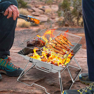 Collapsible Portable Fire Pit with Cooking Grill & Carry Bag