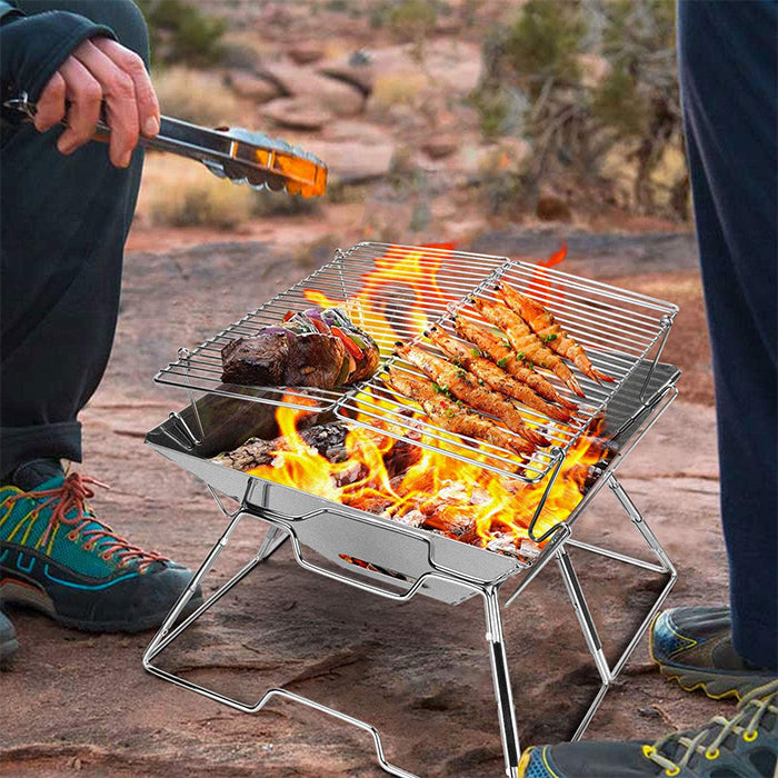 Collapsible Portable Fire Pit with Cooking Grill & Carry Bag