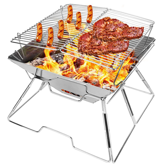 Collapsible Portable Fire Pit with Cooking Grill & Carry Bag