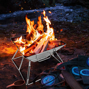 Collapsible Portable Fire Pit with Cooking Grill & Carry Bag