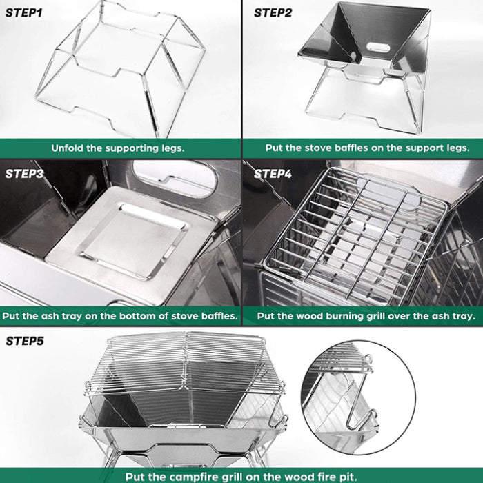 Collapsible Portable Fire Pit with Cooking Grill & Carry Bag