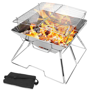 Collapsible Portable Fire Pit with Cooking Grill & Carry Bag