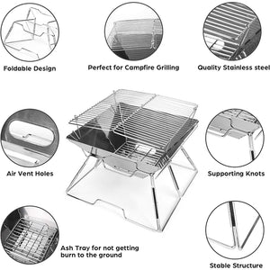 Collapsible Portable Fire Pit with Cooking Grill & Carry Bag