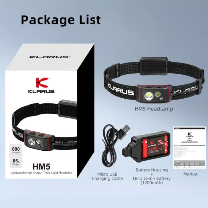 Klarus HM5 800Lumens Lightweight High Output Triple-Light Headlamp