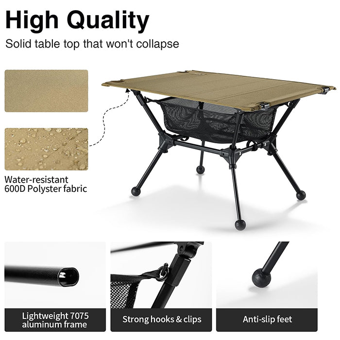 OneTigris Lightweight Portable Folding Table with Mesh Storage Net
