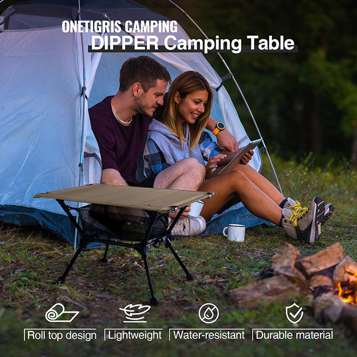 OneTigris Lightweight Portable Folding Table with Mesh Storage Net