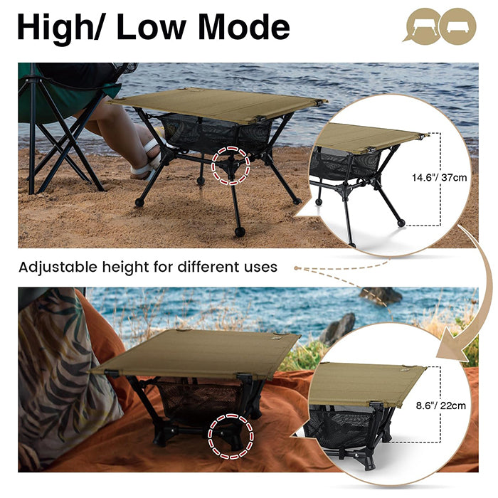 OneTigris Lightweight Portable Folding Table with Mesh Storage Net