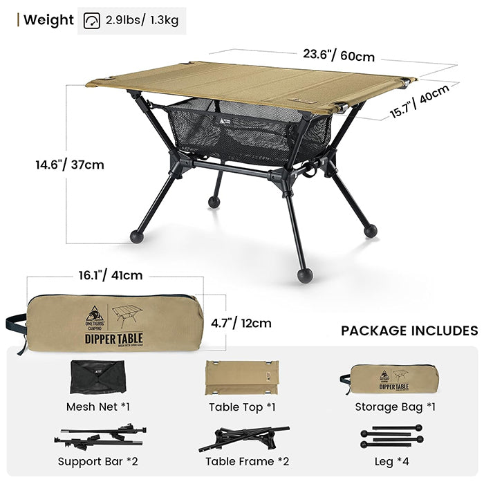 OneTigris Lightweight Portable Folding Table with Mesh Storage Net